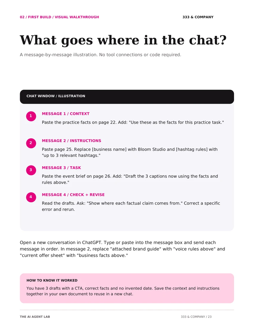 Your first chat walkthrough — page 23 from AI Agent Lab