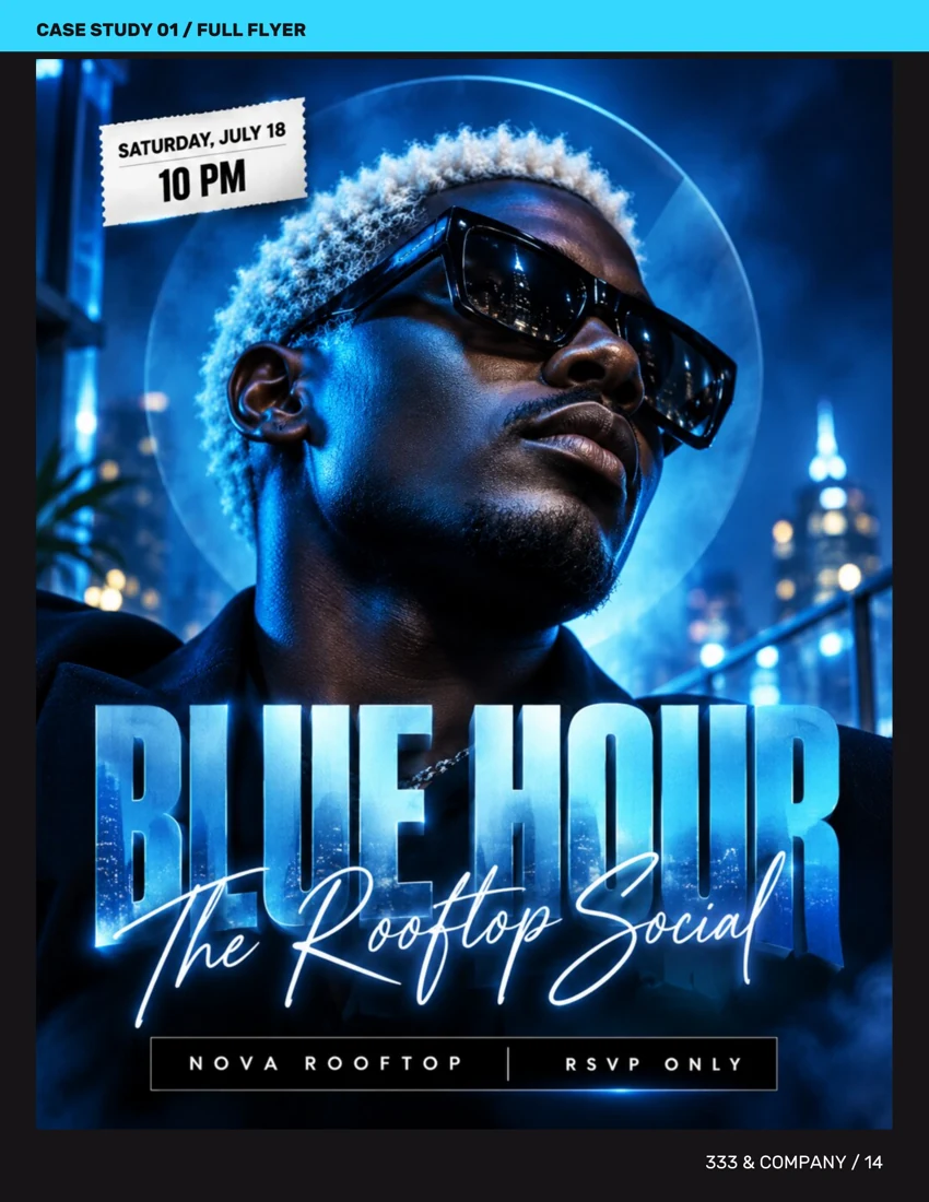 Blue Hour: finished flyer — page 14 from The AI Flyer Lab