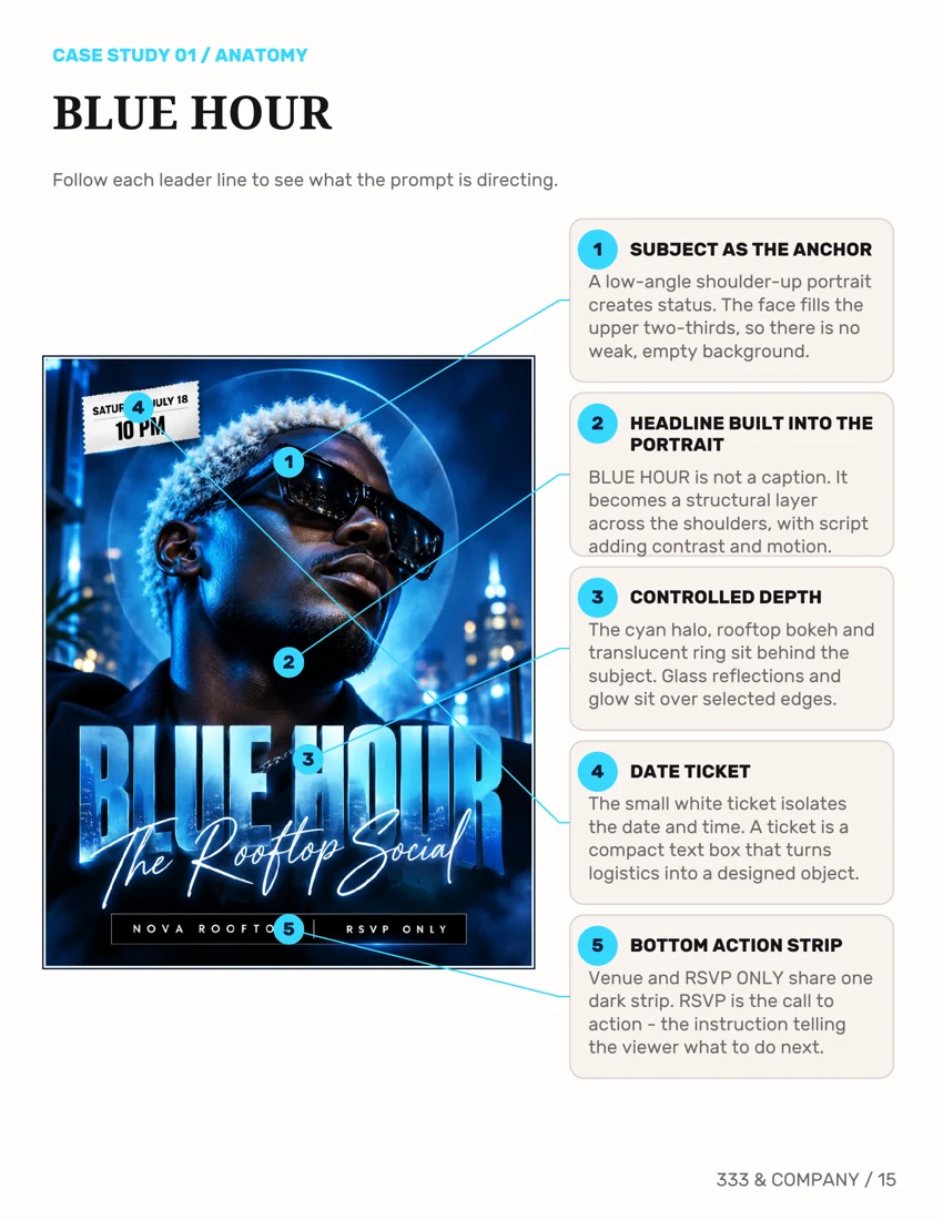 Blue Hour: design anatomy — page 15 from The AI Flyer Lab