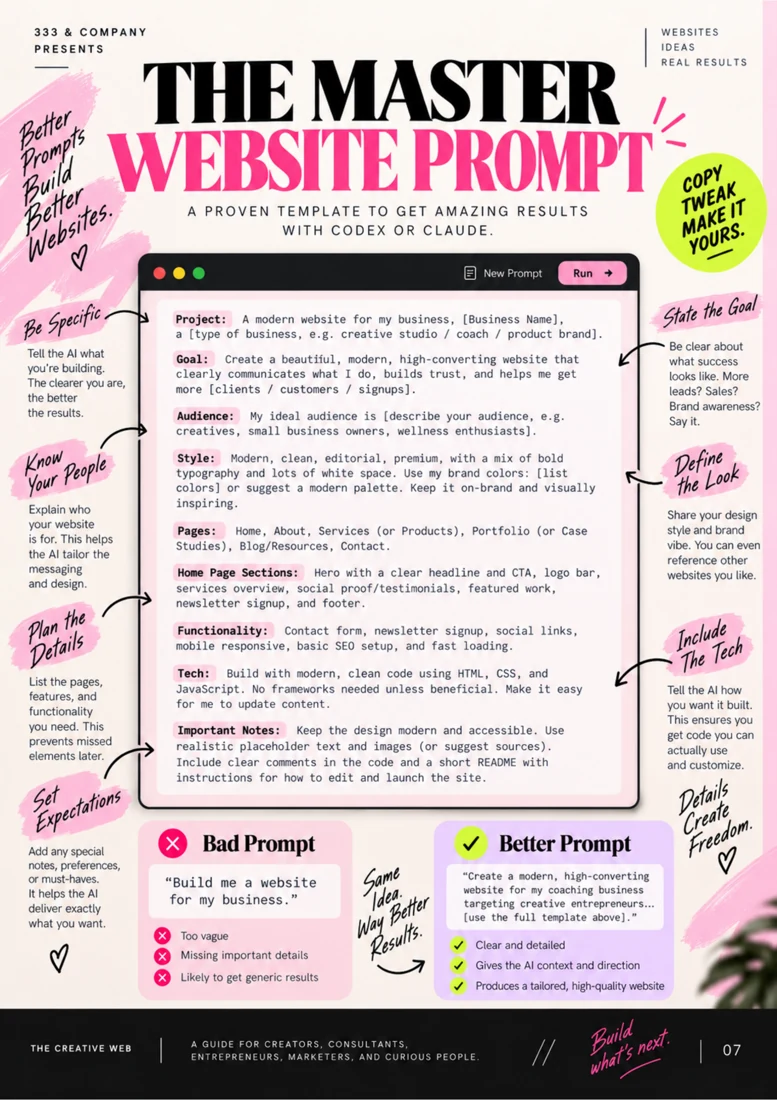 The master website prompt — page 7 from Build Your Website With AI